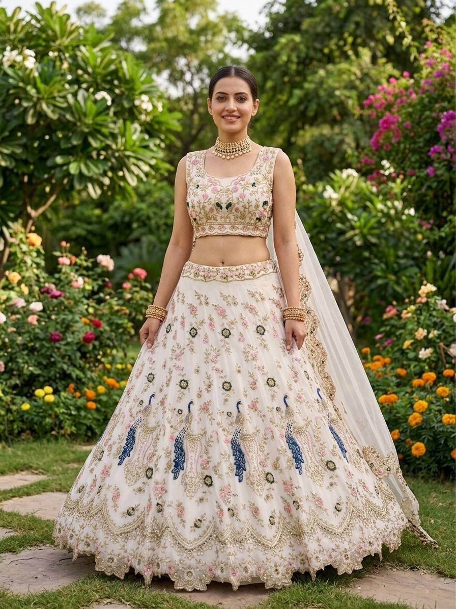 Elegant 3.5 Meter Flare Fox Georgette Lehenga Set with Sequins Embroidery & Cut Work