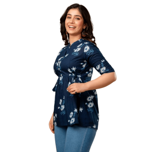 Blue Coloured Printed Pure Cotton Women Top