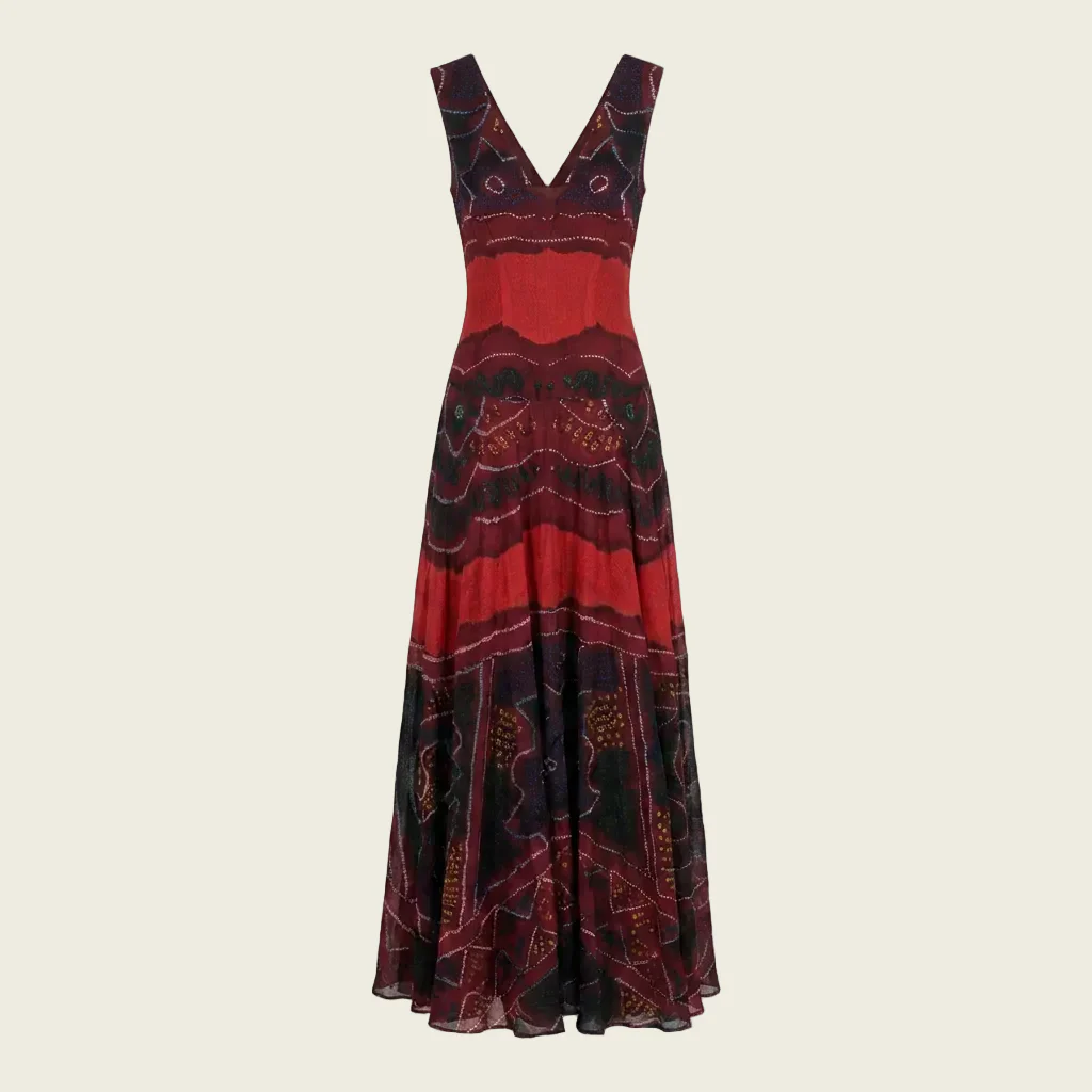 Hand Tie Dye Shekhawati Cotton Maxi Dress – Maroon Red Ethnic Floor Length Dress