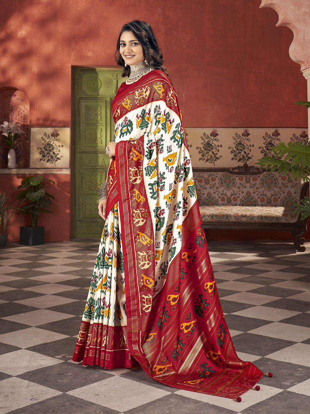 New Special Malai silk Patola Style With Hand print Work saree