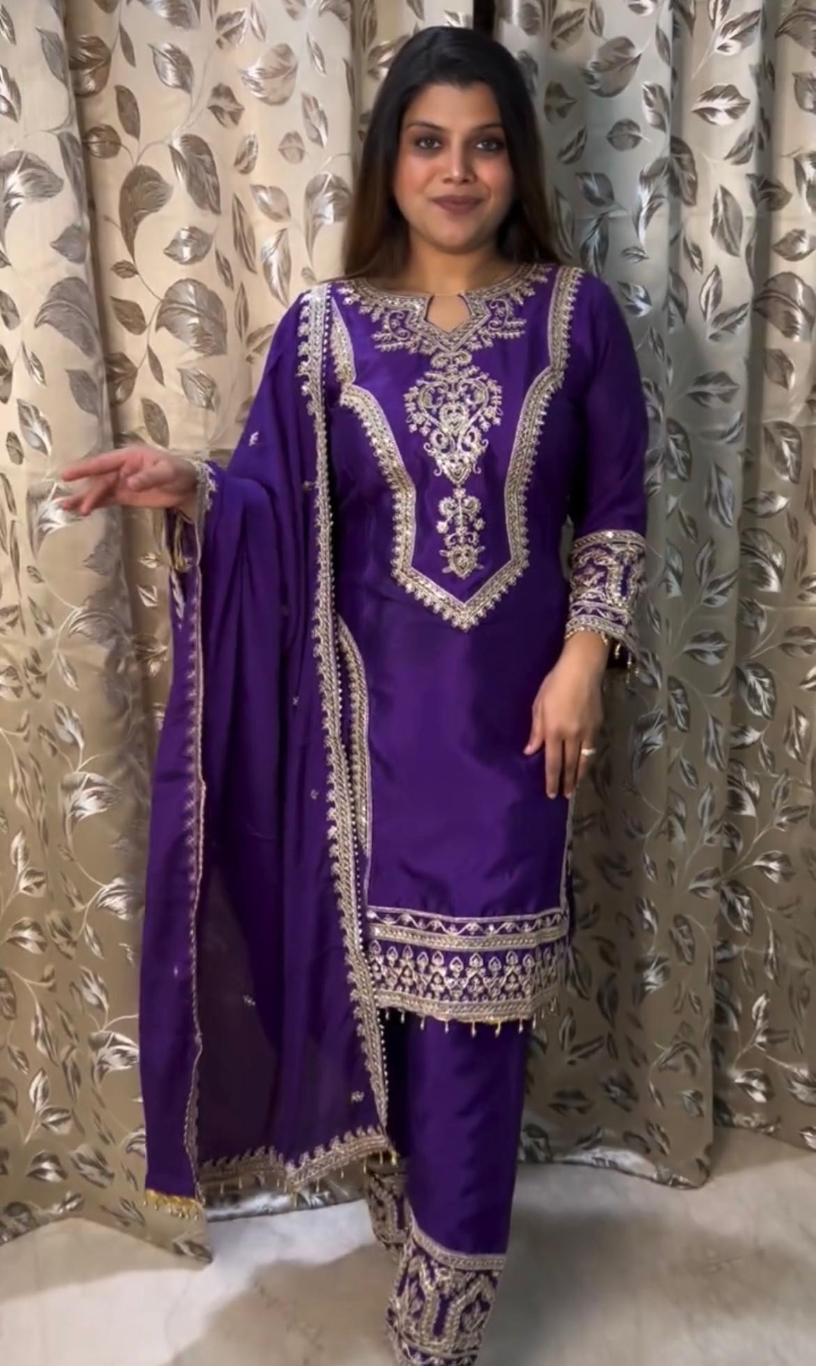 Party Wear Embroidered Kurti Pant 3-Piece Set