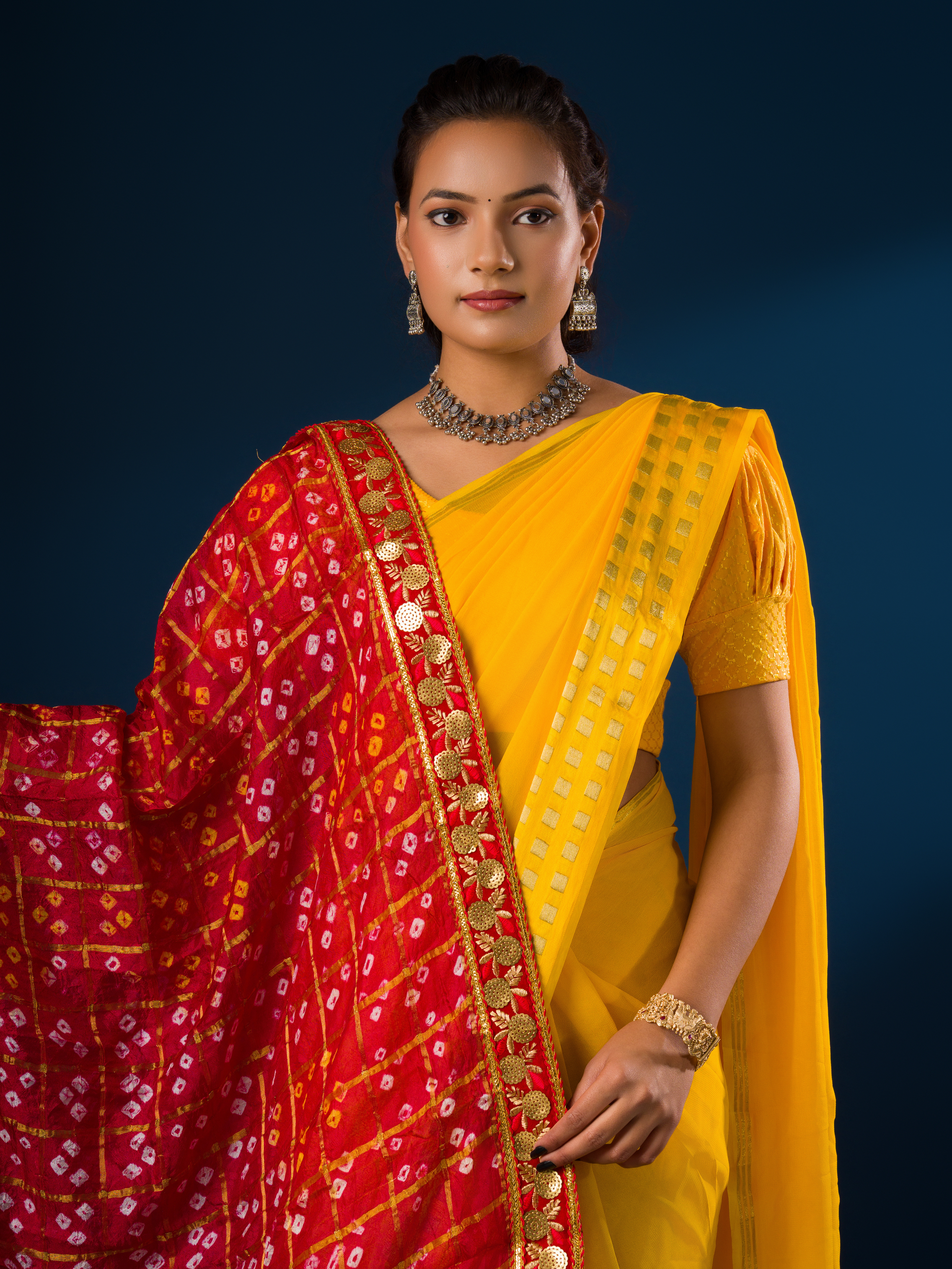 Ghatchola Art Silk Bandhej Gotapatti Dupatta Red