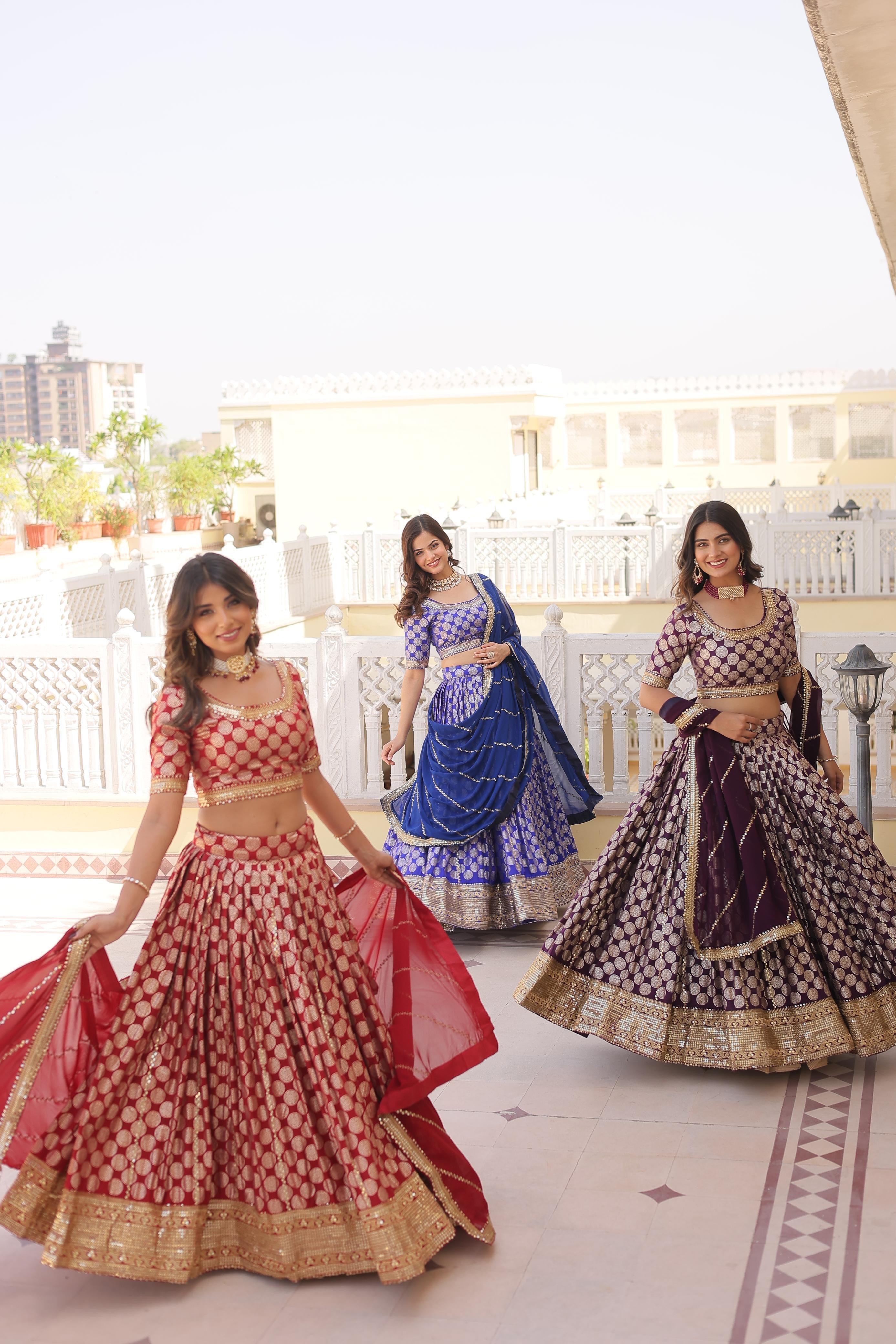 Royal Elegance: Embroidered Sequins Viscose Jacquard Lehenga