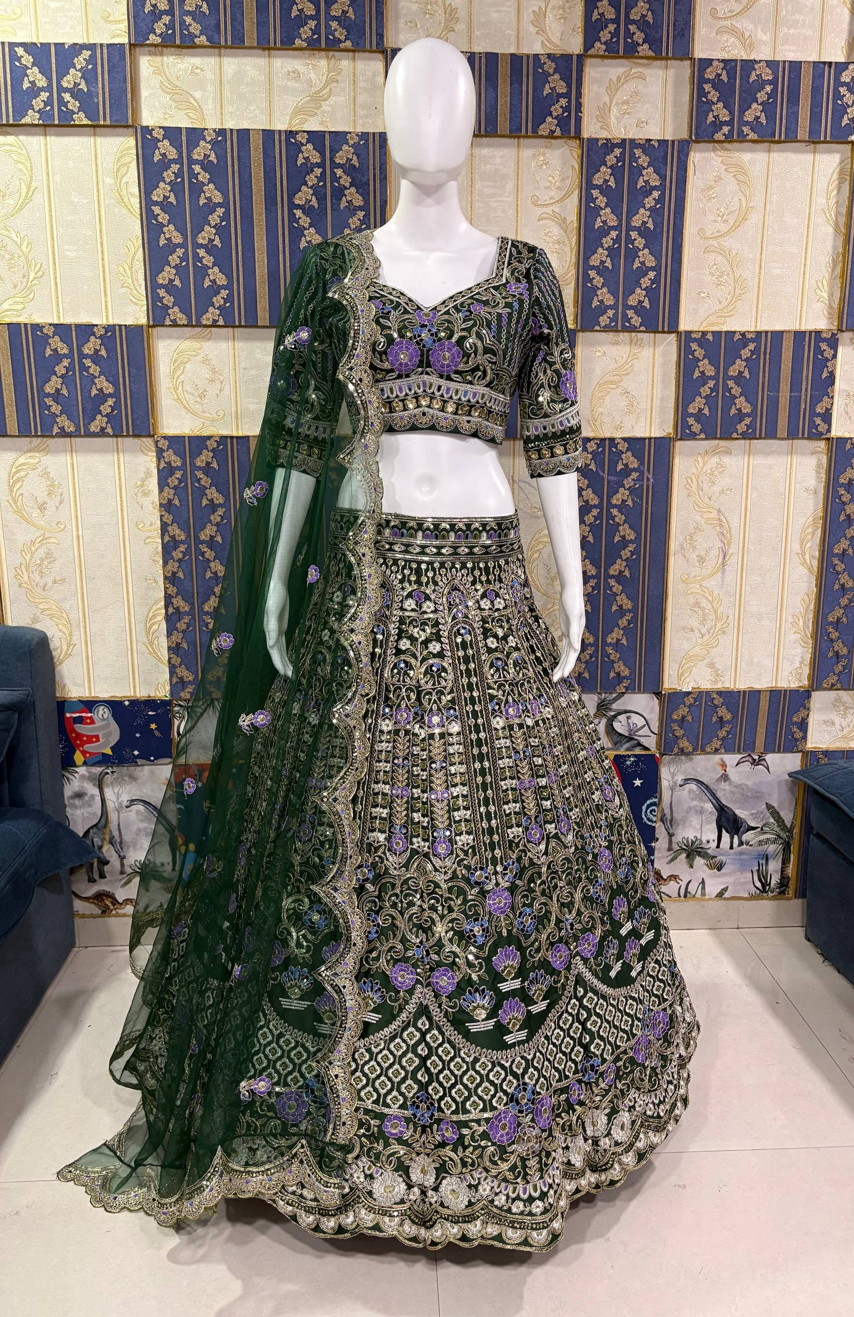 4 Meter Flared Coding Sequins Cut Work Lehenga with Can-Can & Canvas Layers
