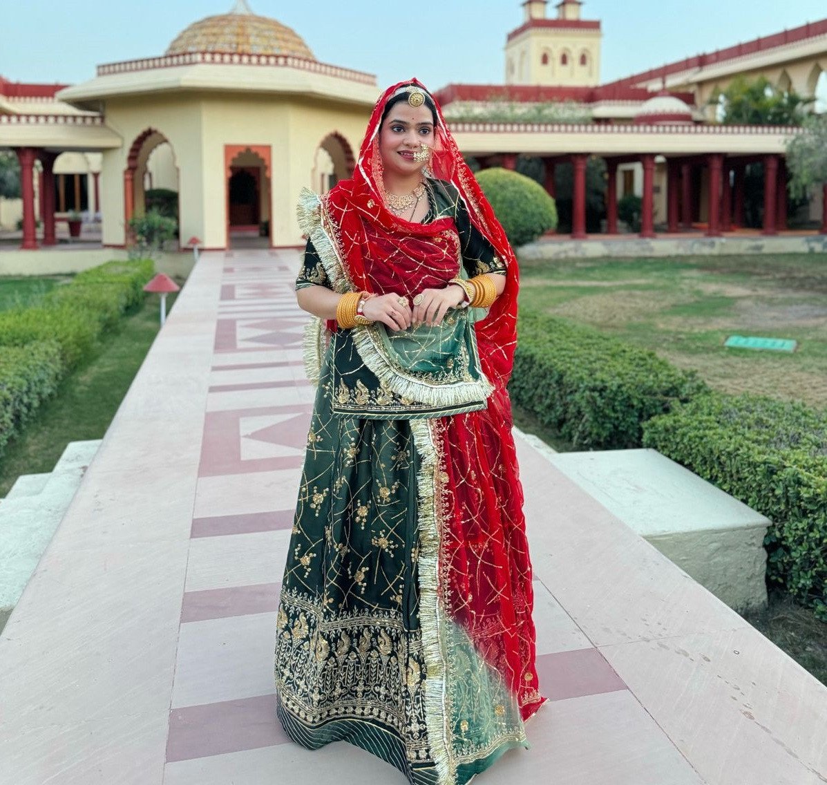 Dark tissue partywear poshak with humrahi pure odhna