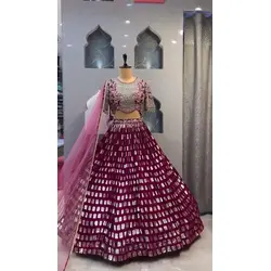 Sequins Thread Lehenga with Can-Can & Canvas Layers – Semi-Stitched
