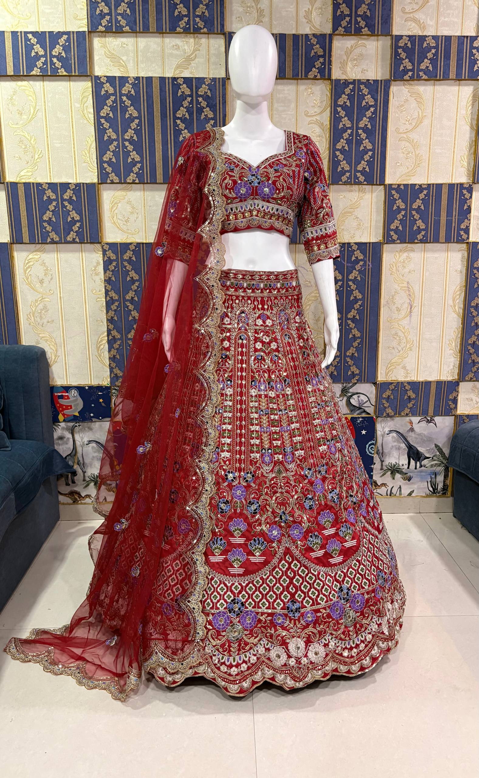 4 Meter Flared Coding Sequins Cut Work Lehenga with Can-Can & Canvas Layers