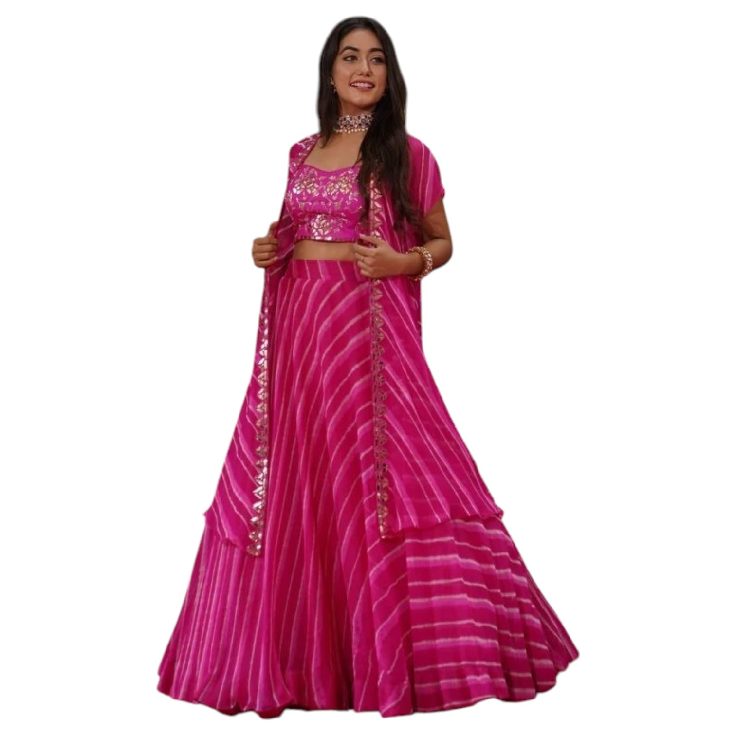 Premium Georgette Digital Print Lehenga Set with Sequins Blouse & Stylish Koti