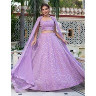 Lavender Embellished Semi-Stitched Chinon Lehenga Choli with Net Dupatta