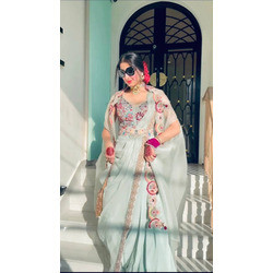 Fox Georgette Designer Koti Set – Embroidered Koti with Palazzo, Blouse & Dupatta