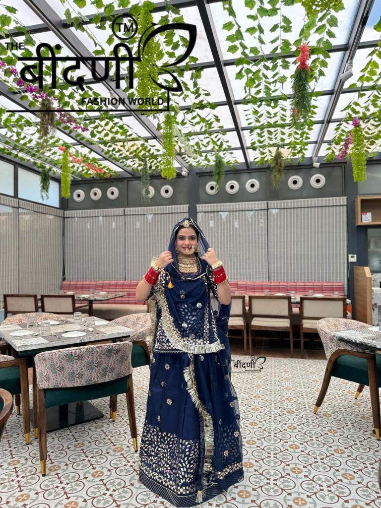 Enchanting Elegance: The Blue Gota Patti Masterpiece (Semi stich)