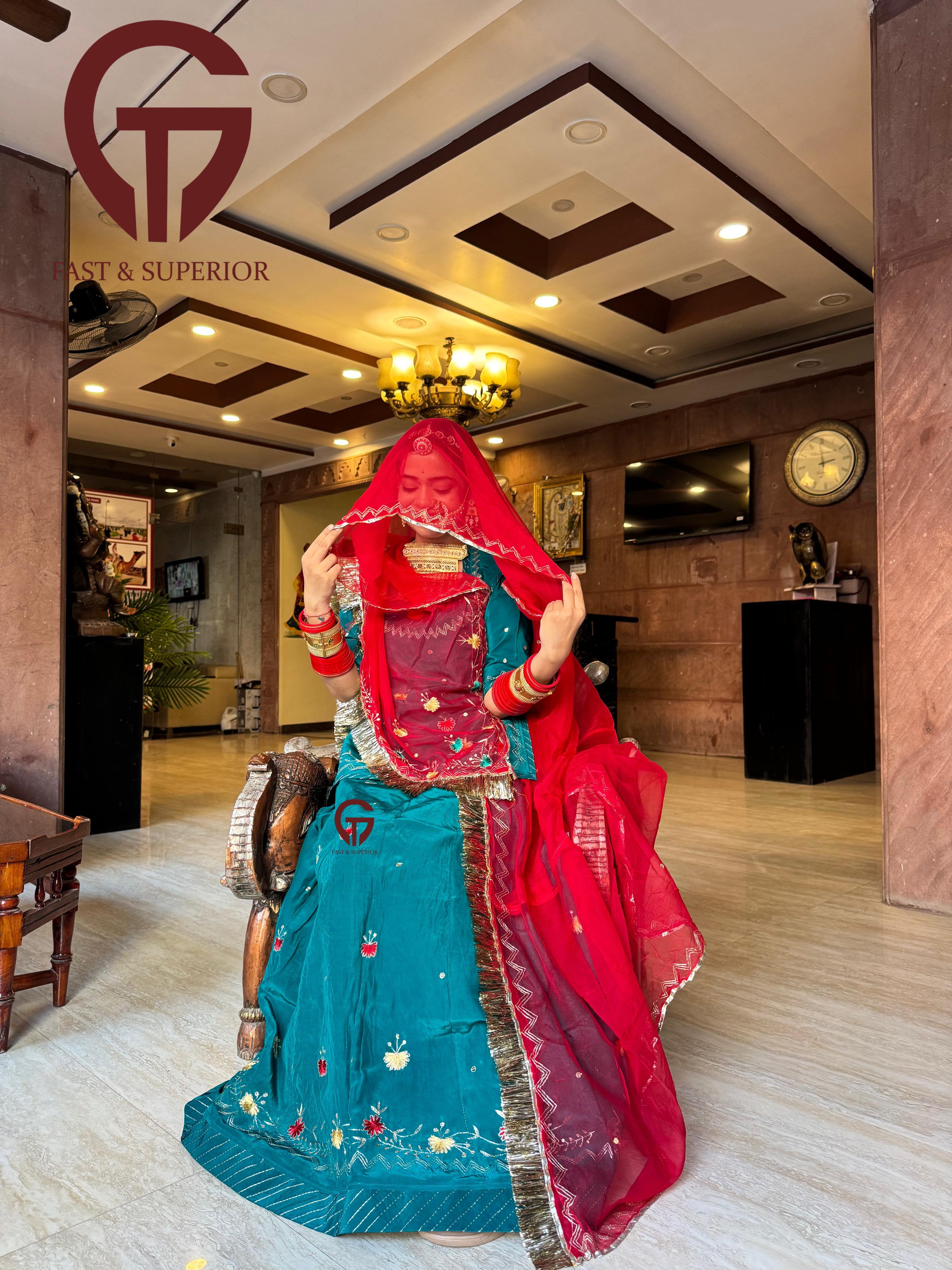 LATEST SPECIAL ROYAL RAJWARI  SPECIAL RAMA CLOUR RAJPUTI POSHAK FOR WOMEN