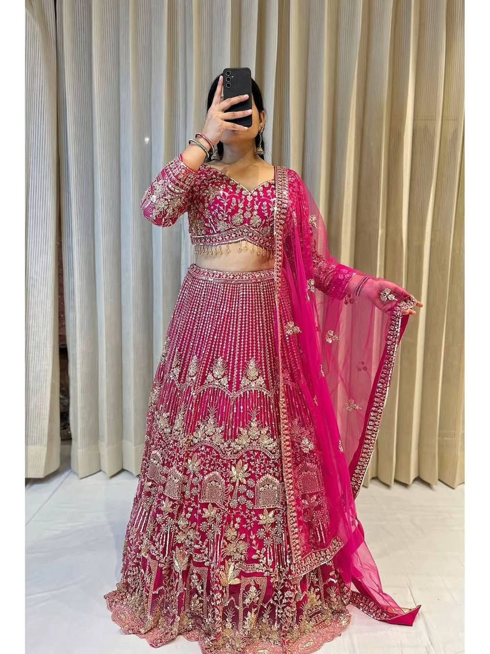 Premium 4 Meter Flared Soft Net Lehenga Choli with Sequins Work & Dupatta