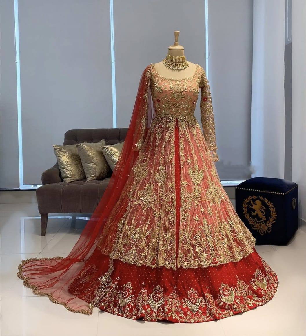 Embroidered Top Set with Diamond Hand Work and Pearl Dupatta