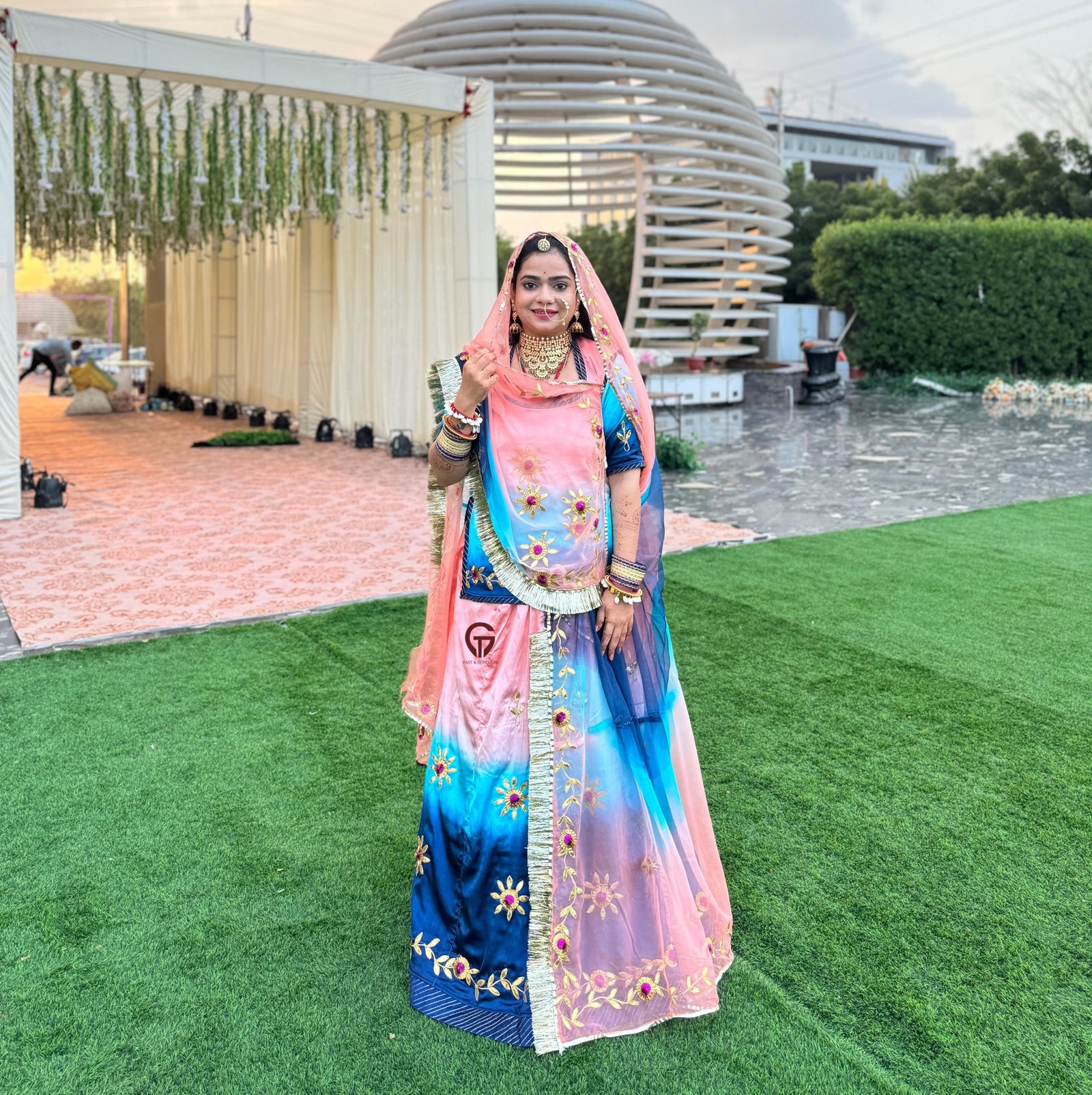 Heavy Branded Satan With Humrahi Pure Tricolour Symphony Poshak