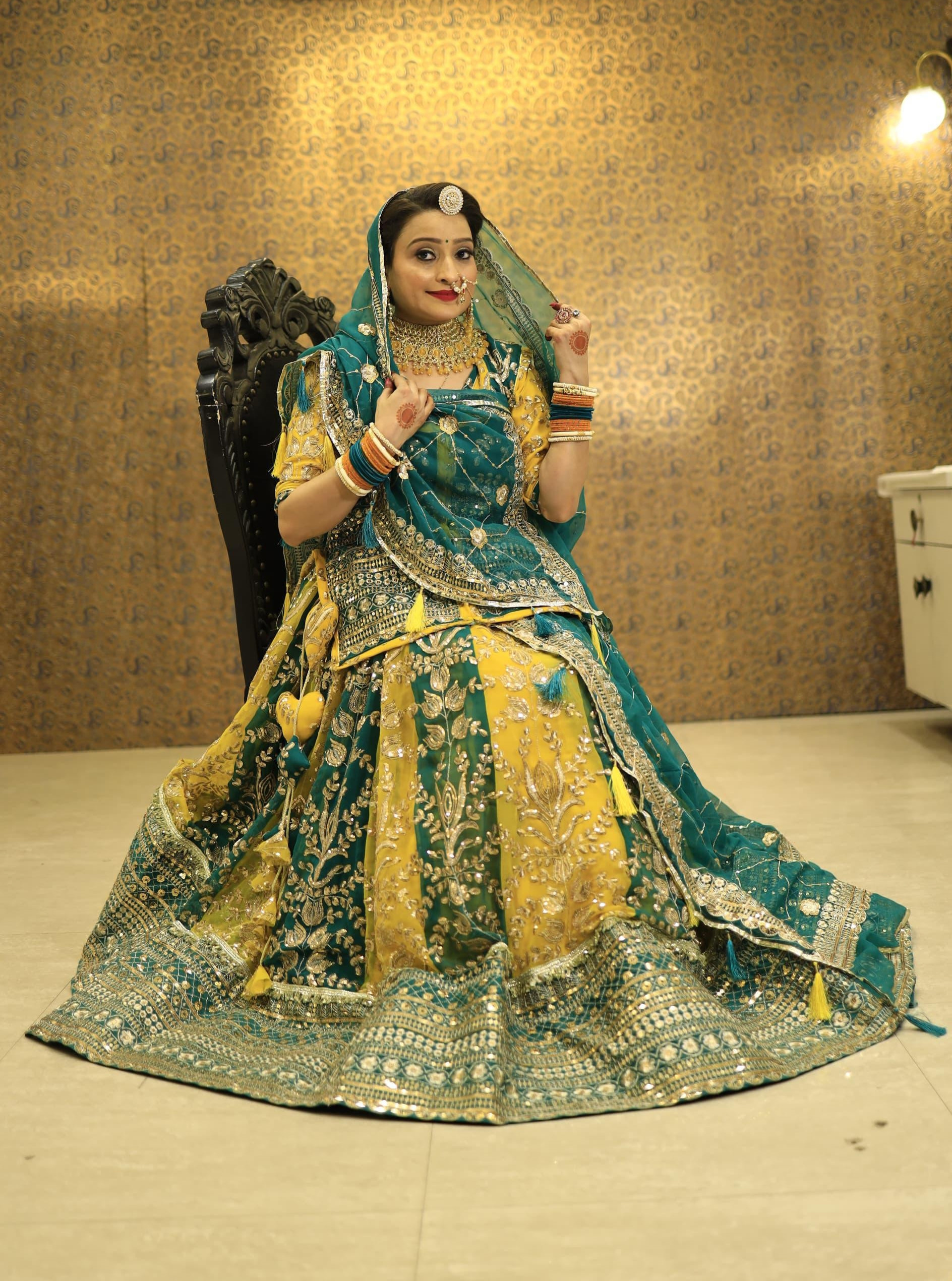 Designer Heavy Boutique Poshak – 5 MTR Gher Lehenga Suit in Premium Georgette with Royal Odhani