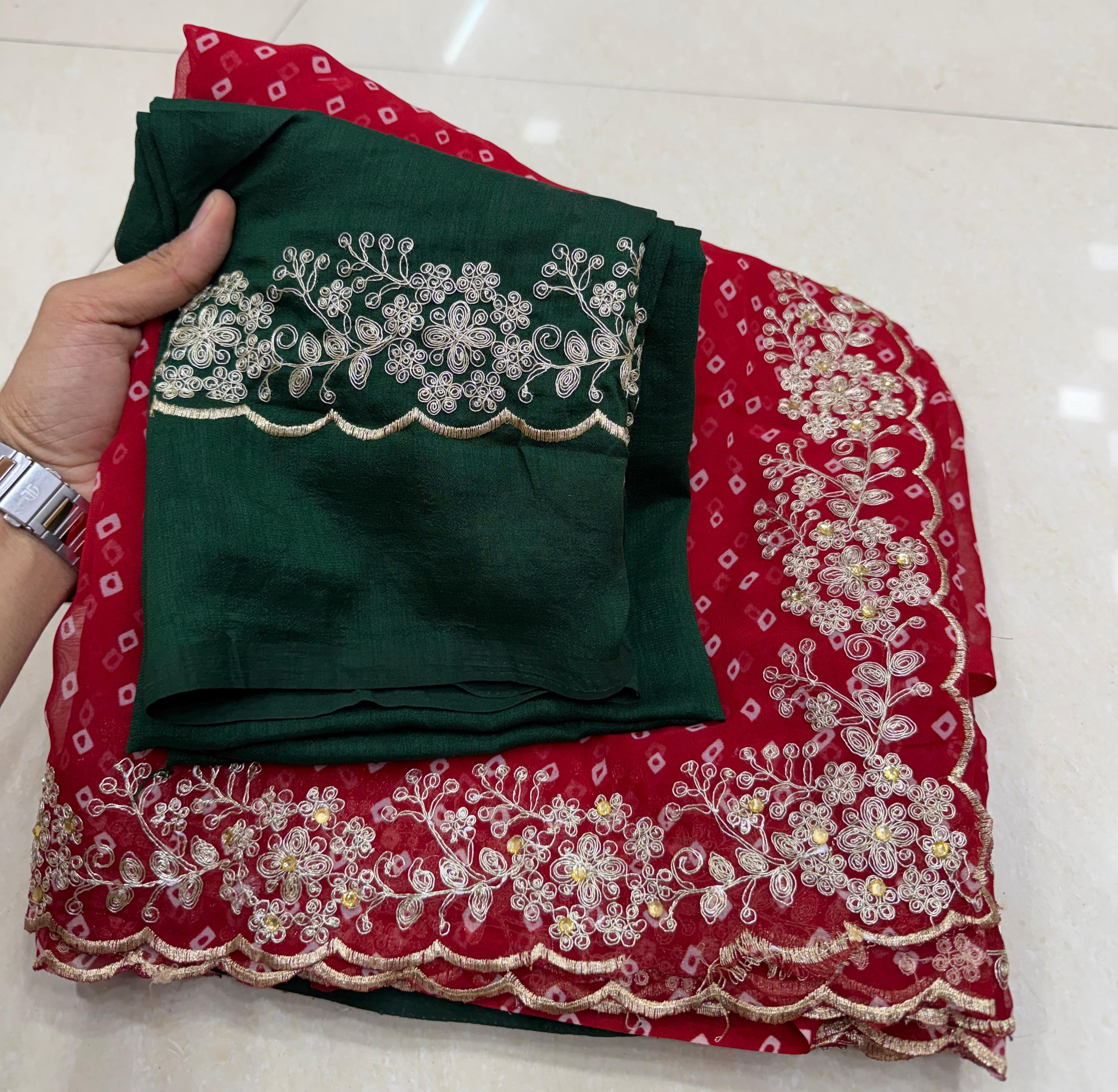 Royal Bandhej Georgette Saree with Pitta Work