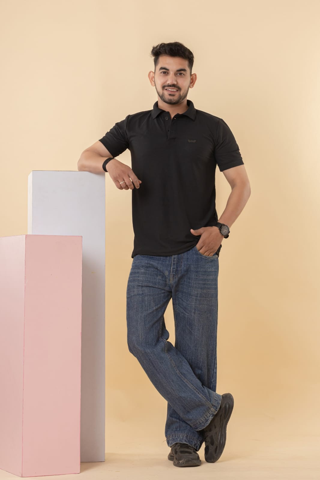Sky of Stars Men's Solid Black Polo T-Shirt