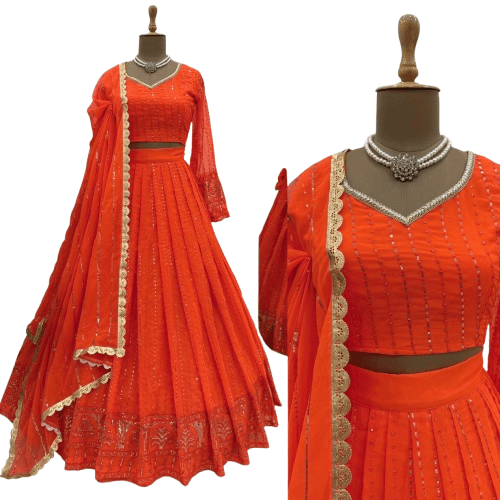 Orange red colour lehenga for women