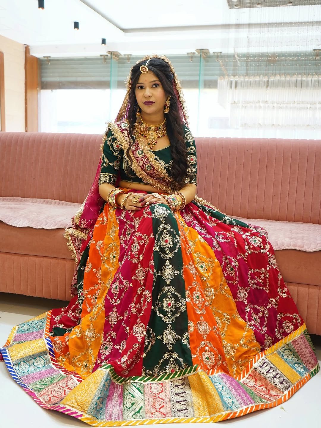 Designer 20 Kali Lehenga with Vintage Zari Work & Contrast Odhna