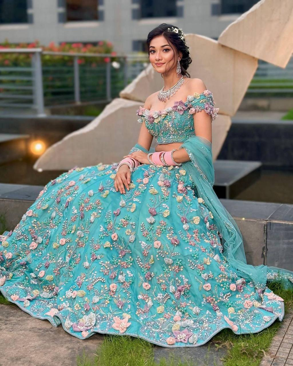 4 Meter Flared Faux Georgette Sequins Embroidered Lehenga Set with Can-Can & Canvas Layer | Semi-Stitched Designer Lehenga Choli with Dupatta