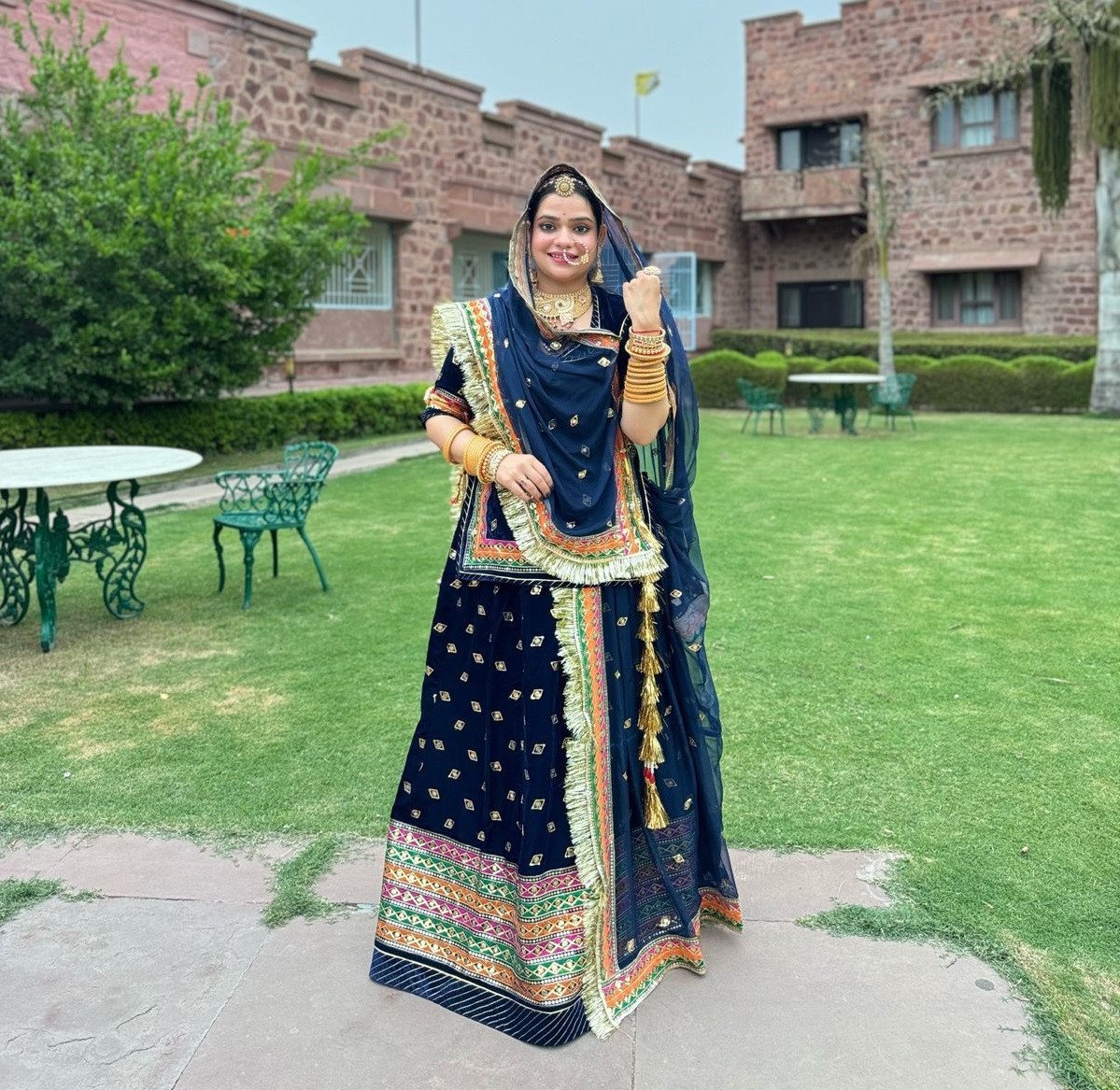 Designer Partywear Velvet Rajputi Poshak With Sequence And Resam Work