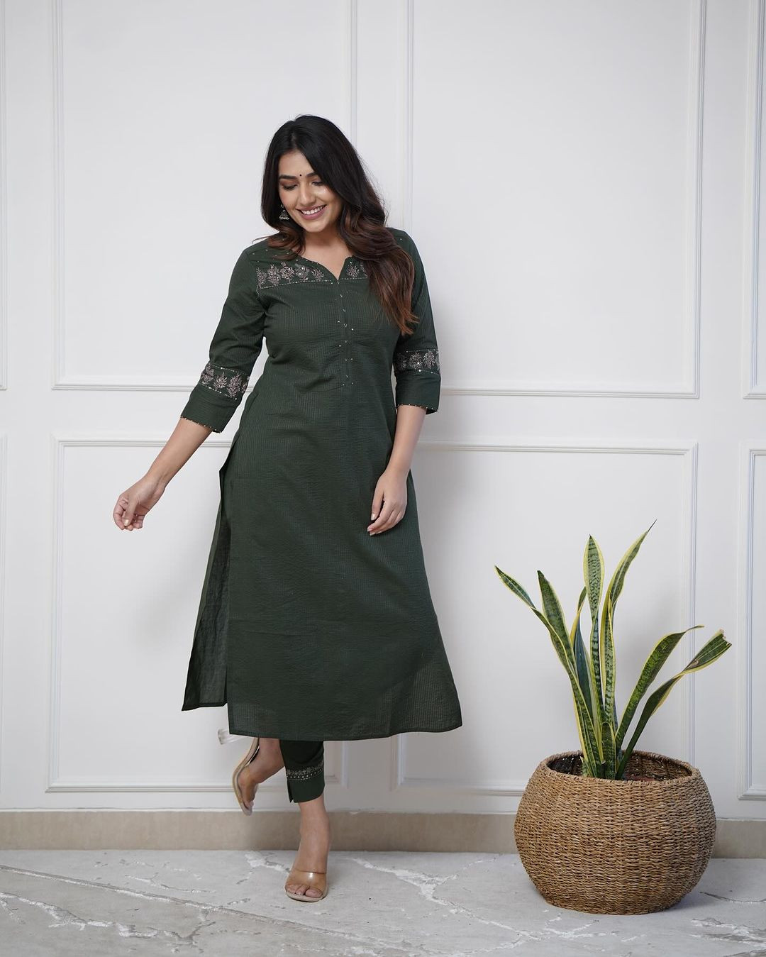 Everyday Elegance Green Embroidered Kurti with Plazo