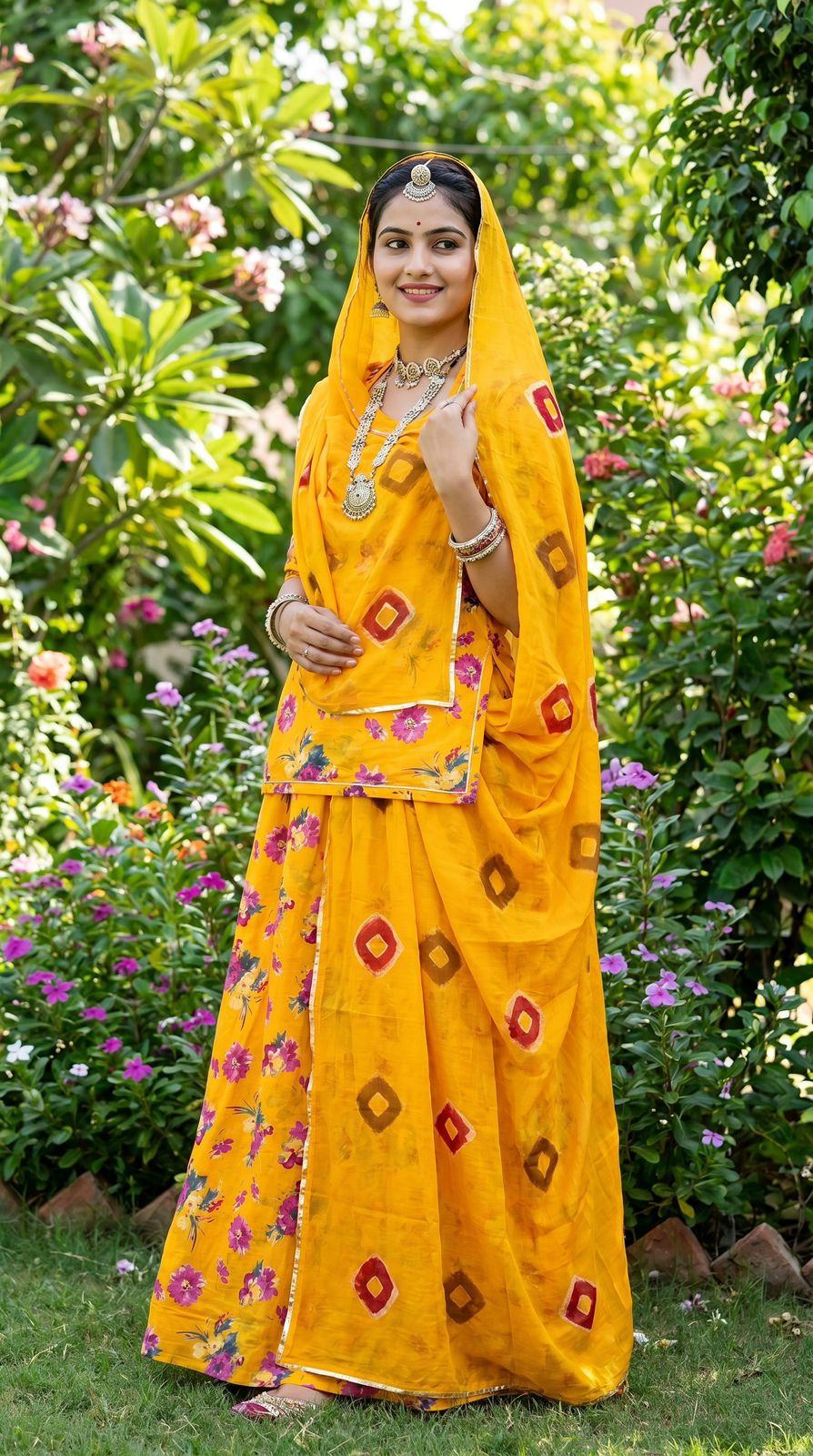 Daily Wear Summer Cotton Suit Poshak with Sarbati Cotton Odhna