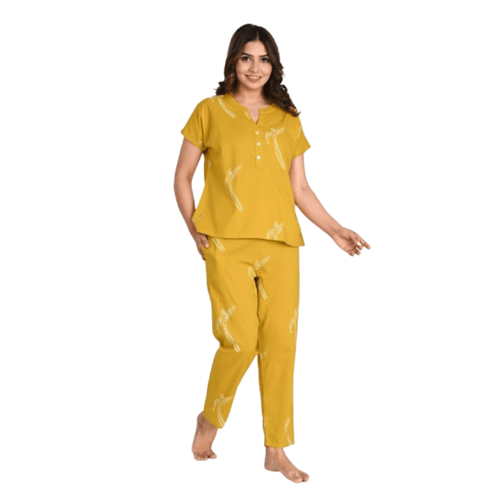 Women's Pure Cotton Bird Printed Night Suit Top and Pyjama Set