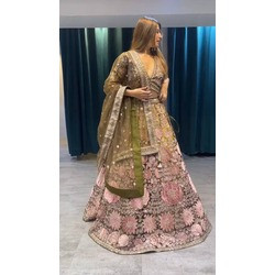 3.5 Meter Flared Sequins Embroidery Lehenga with Can-Can & Canvas Layers – Semi-Stitched Chinon Silk