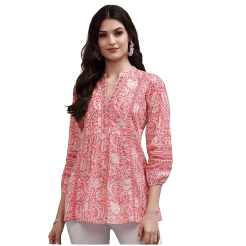 Pink Women's Floral Printed Cotton Top