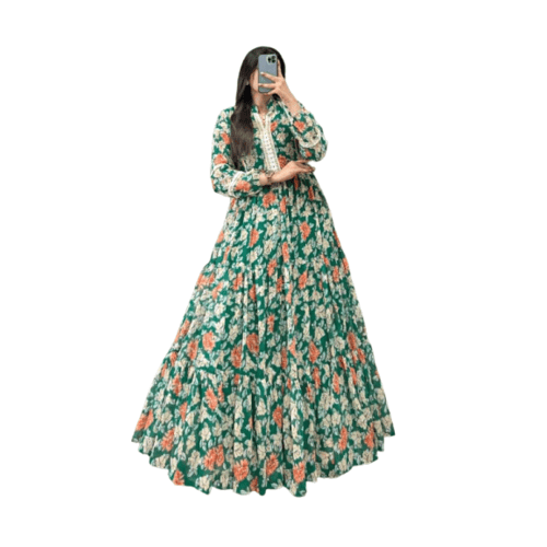 Cotton twirl in triple layer floral gown for women