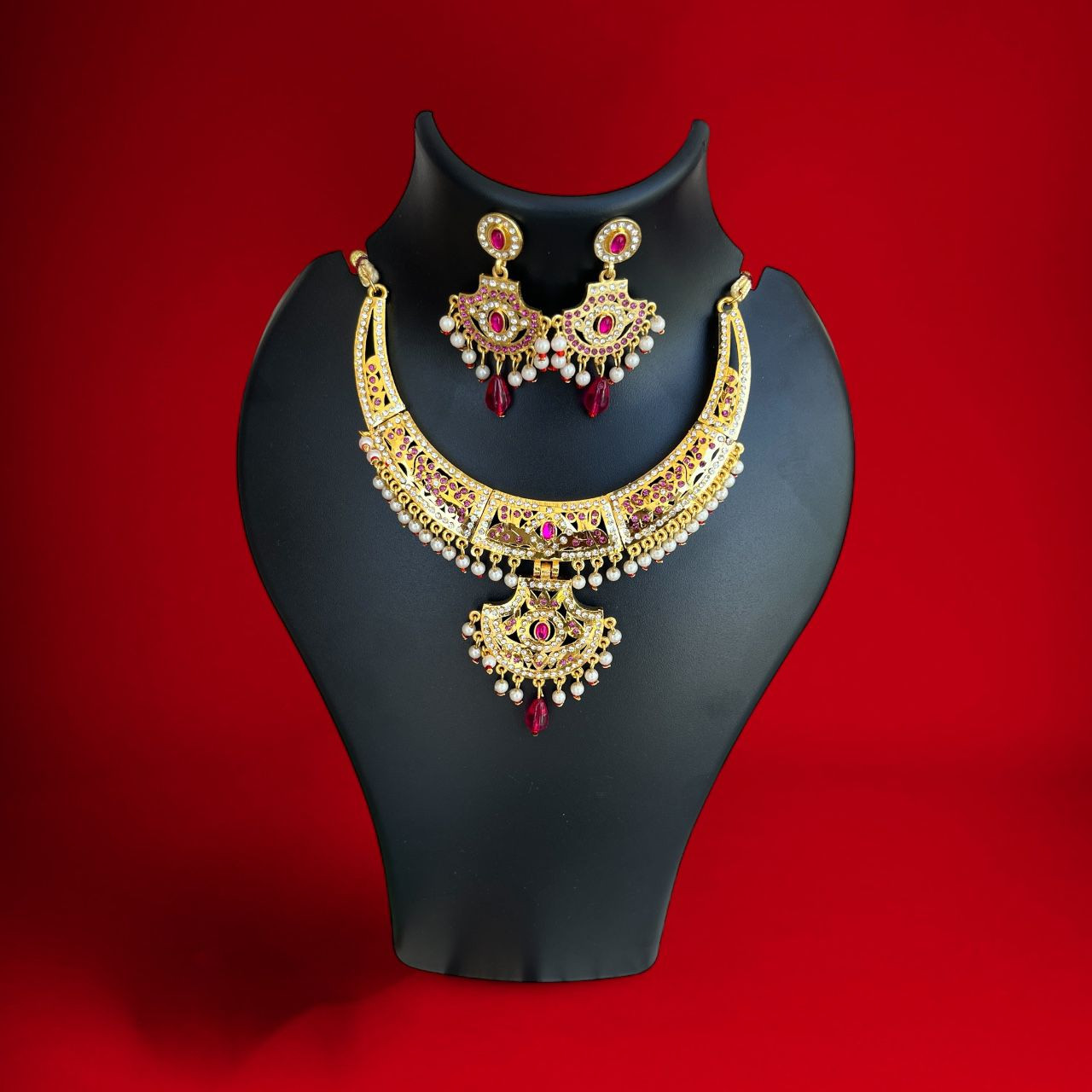 Traditional Indian gold- Look necklace and earring set