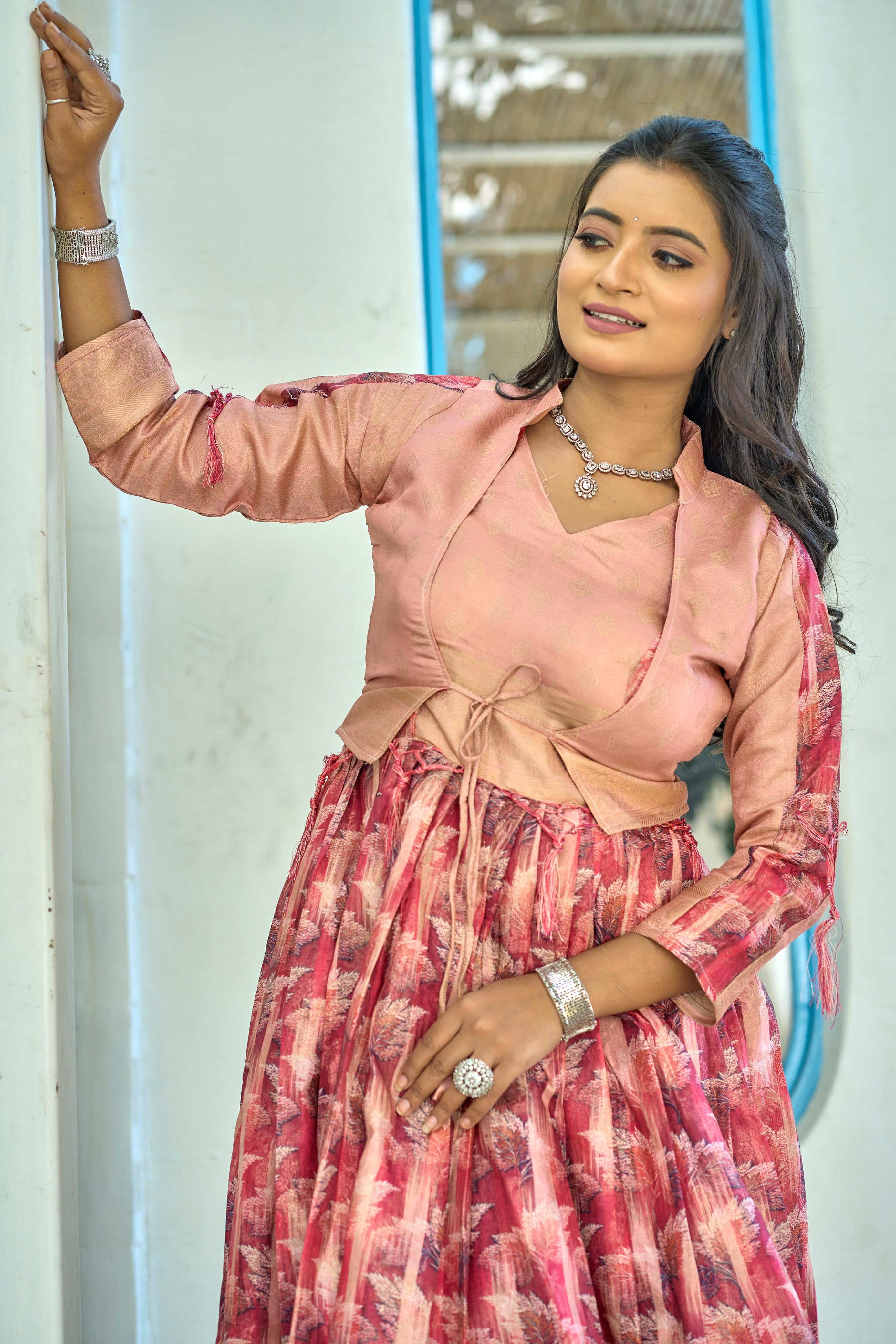 Print With Silk Weaving Border Koti Gown