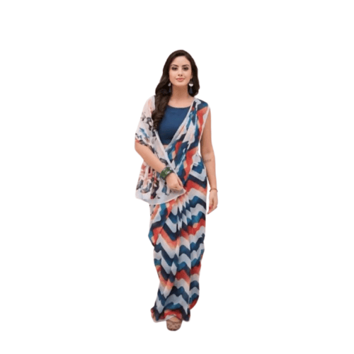 Zigzag Design Pure Soft Georgette Silk Digital Print Saree