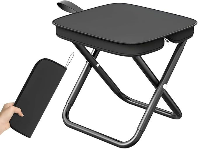 Black Portable Folding Stool with Storage Bag - Lightweight & Compact for Camping, Beach, Outdoors