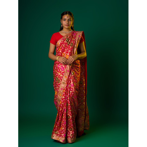 New Bandhani Zari Border Munga Silk Saree