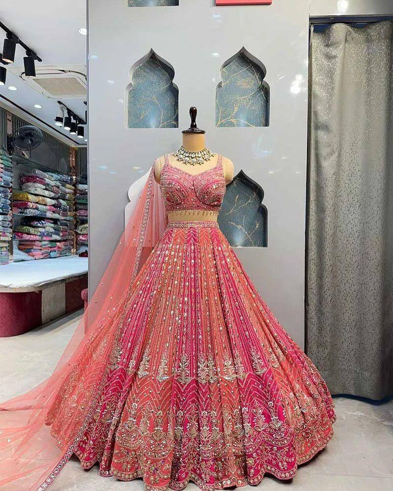 Designer Fox Georgette Lehenga with Sequins Coding & Real Mirror Work – 4 Meter Flare