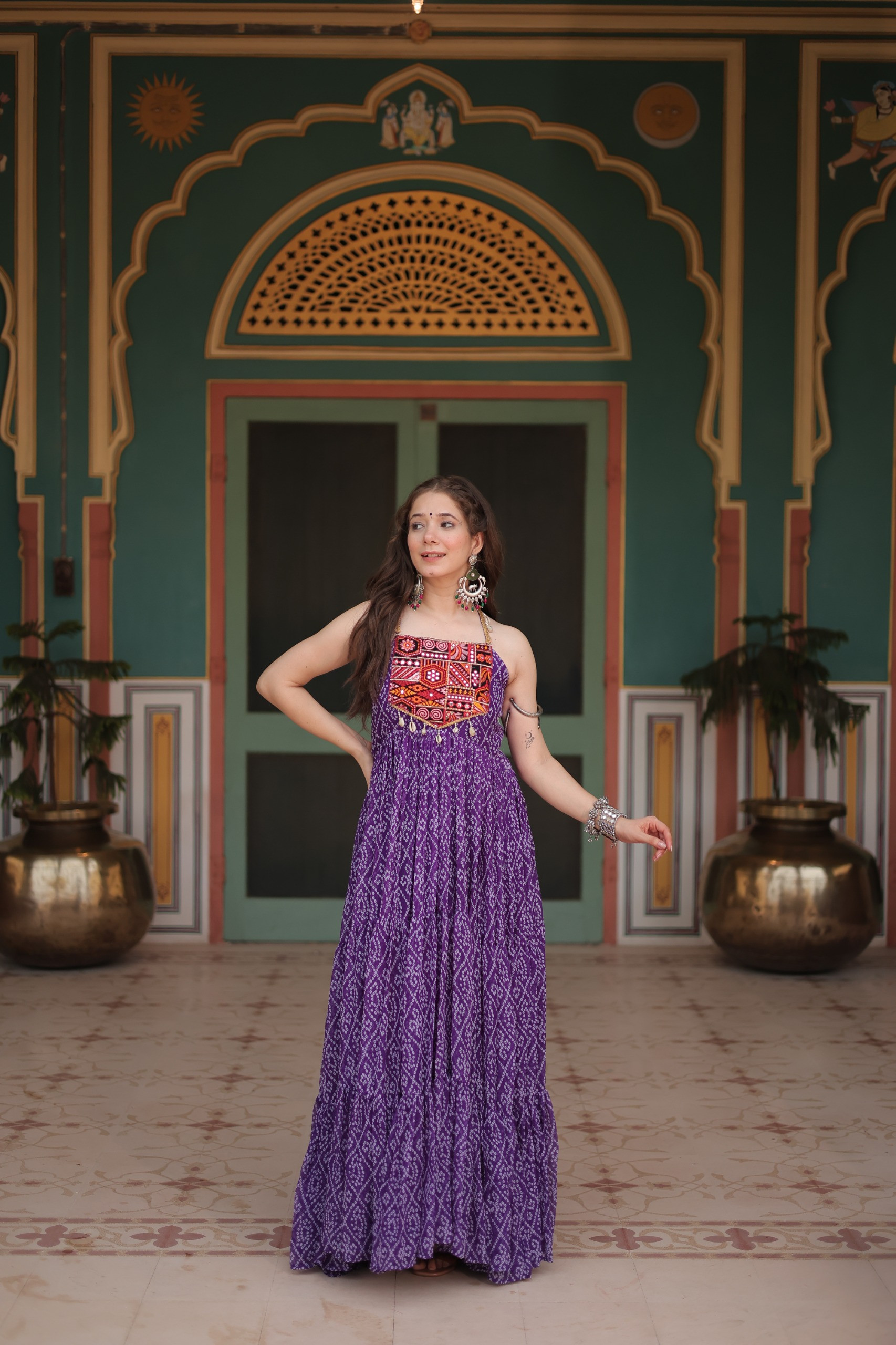 Navratri 2025 Bandhani Gown – Kutchi Patchwork | 12 Meter Flair | Maroon, Black, Purple