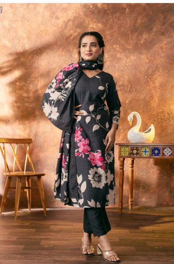 Ivory Pakistani Suit with Digital Prints Maslin Fabric, 3-Piece Set
