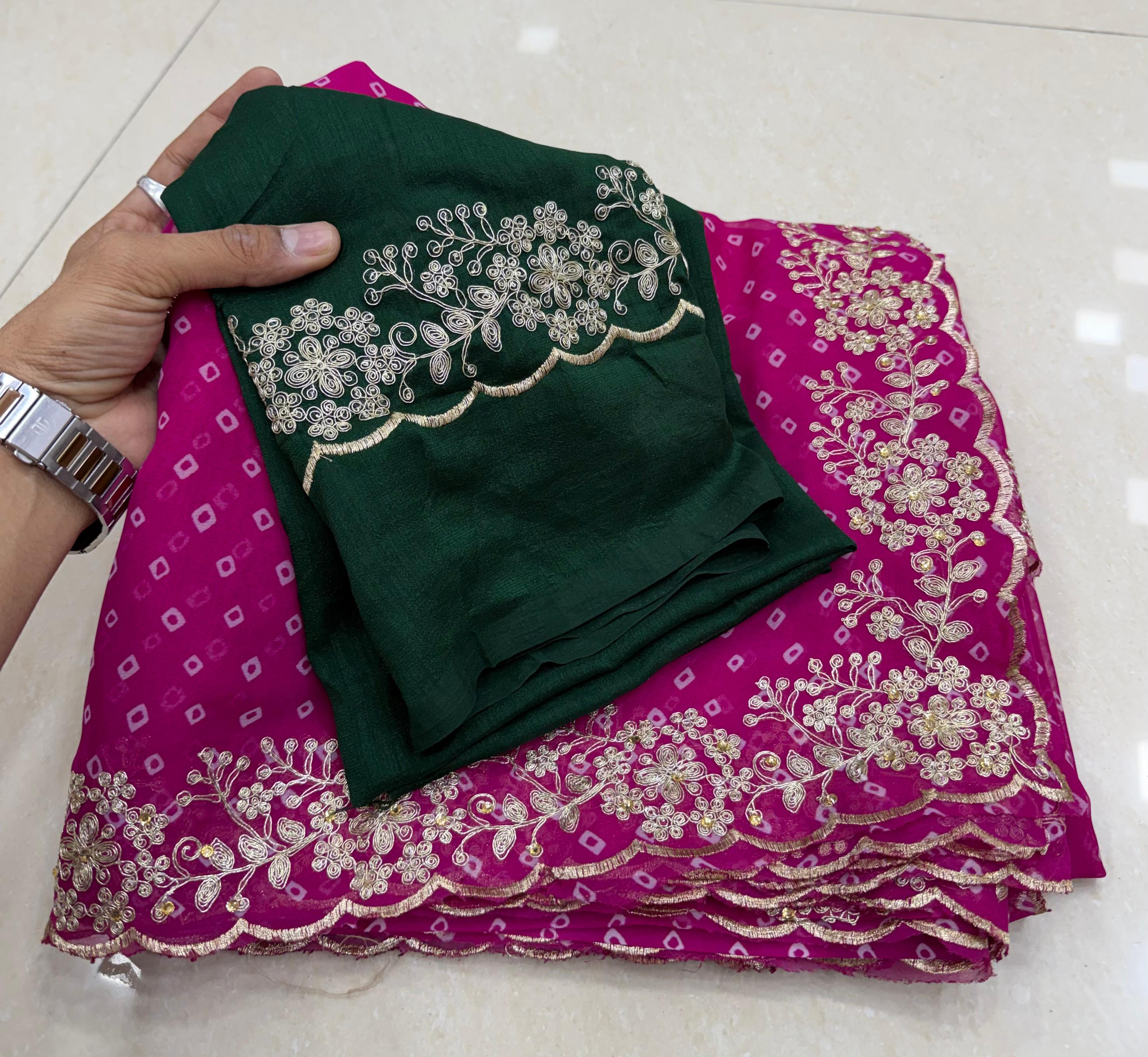 Royal Bandhej Georgette Saree with Pitta Work