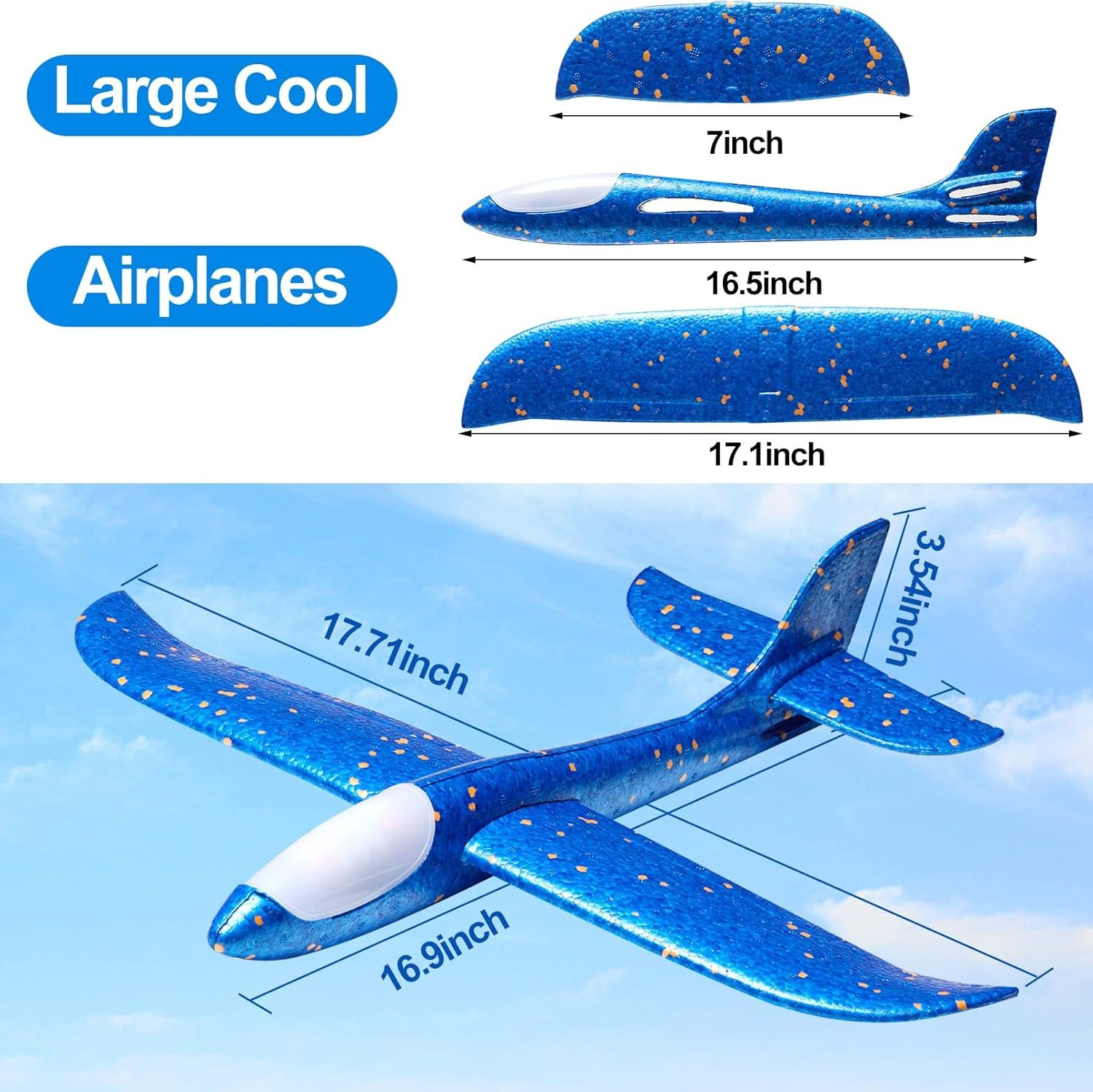 LED Foam Airplane Toy for Kids - Glider Plane with Lights, Outdoor Fun