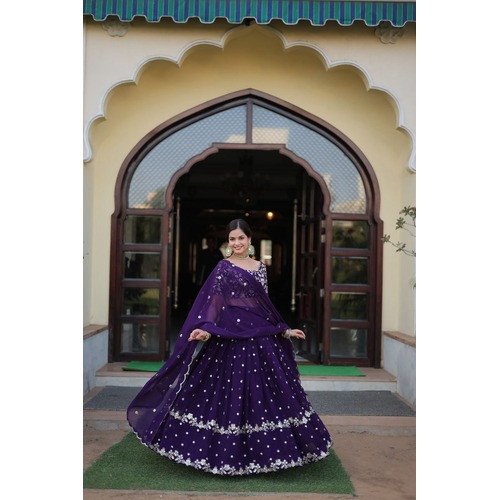 Purple Heavy Faux Blooming Georgette With Heavy Sequins Embroidered work lehenga Choli