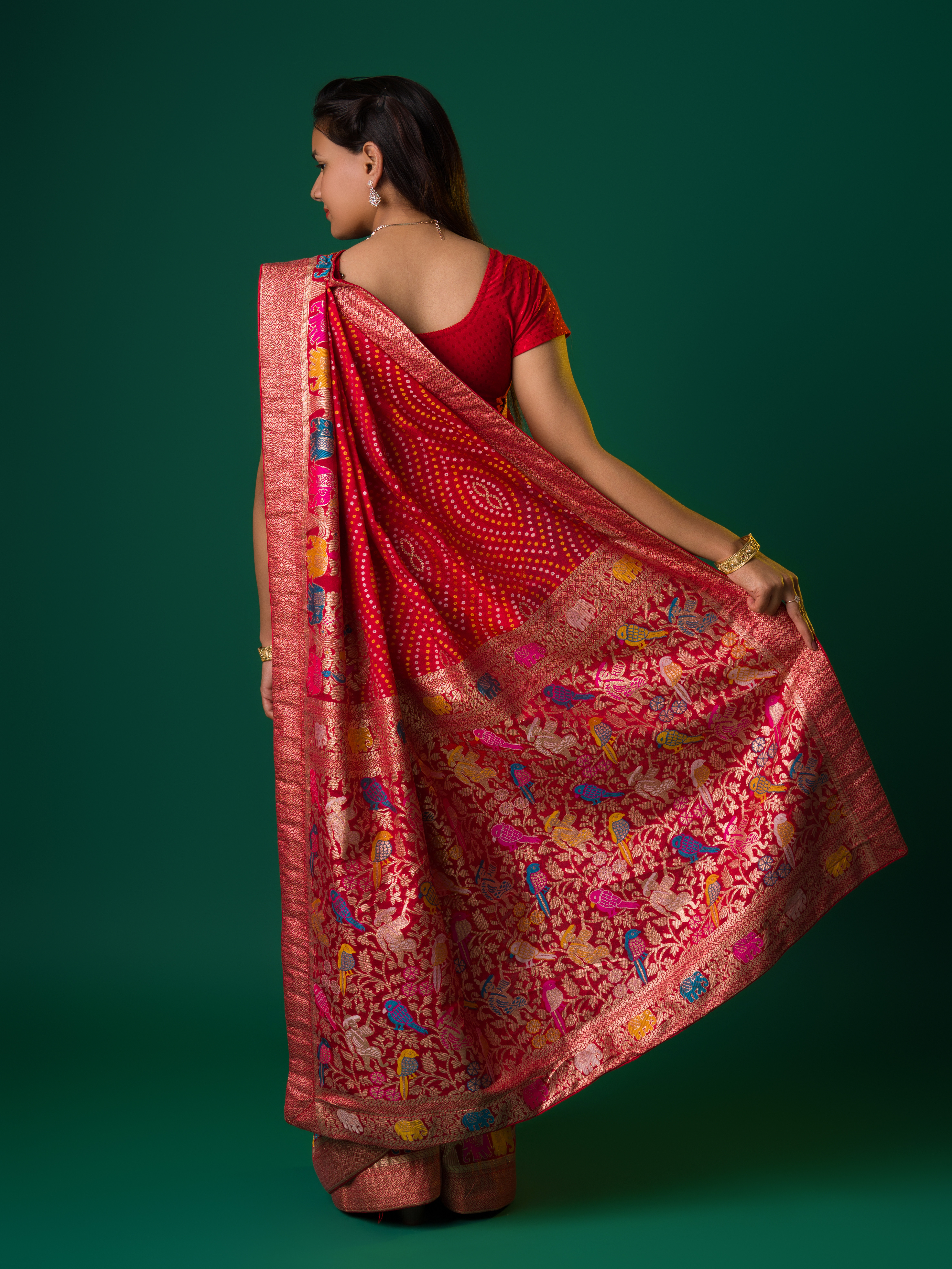 New Bandhani Zari Border Munga Silk Saree