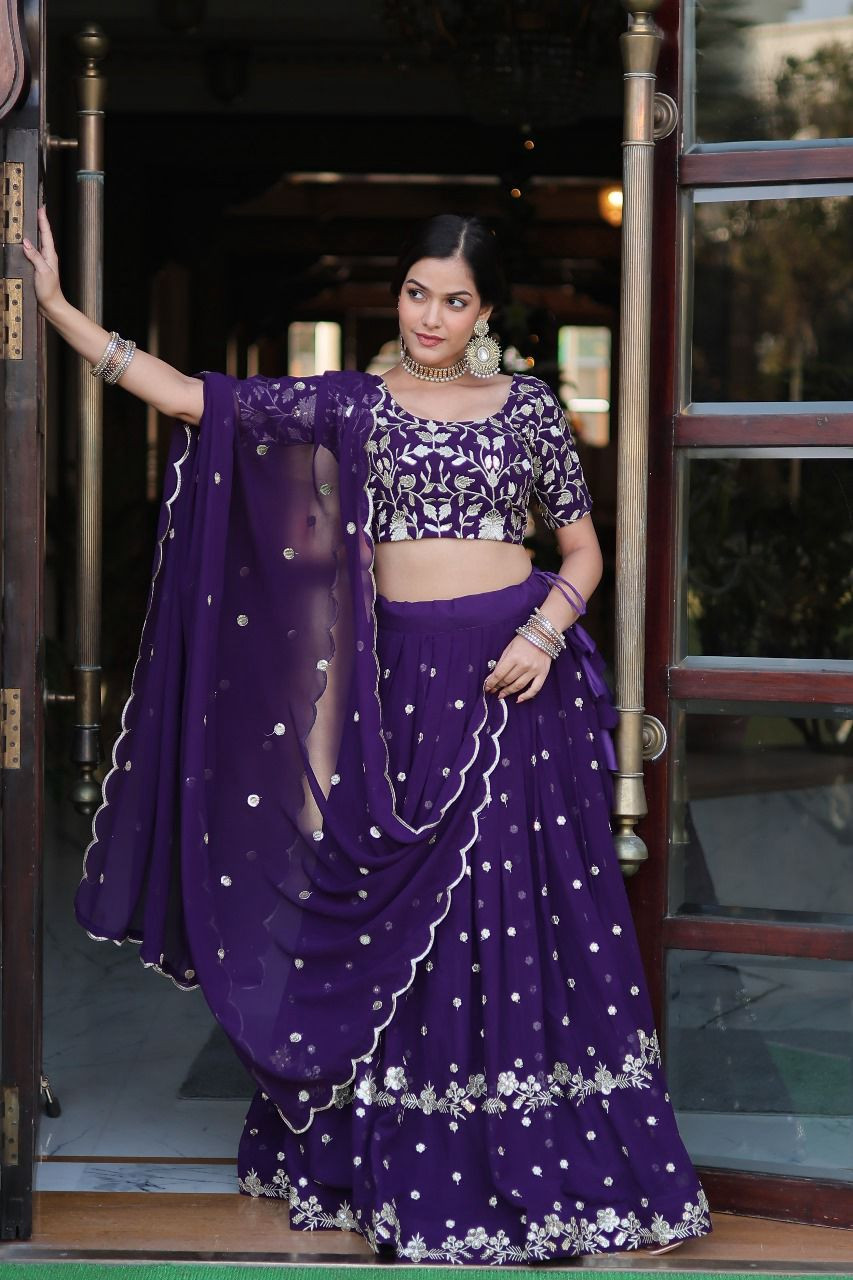 Purple Heavy Faux Blooming Georgette With Heavy Sequins Embroidered work lehenga Choli