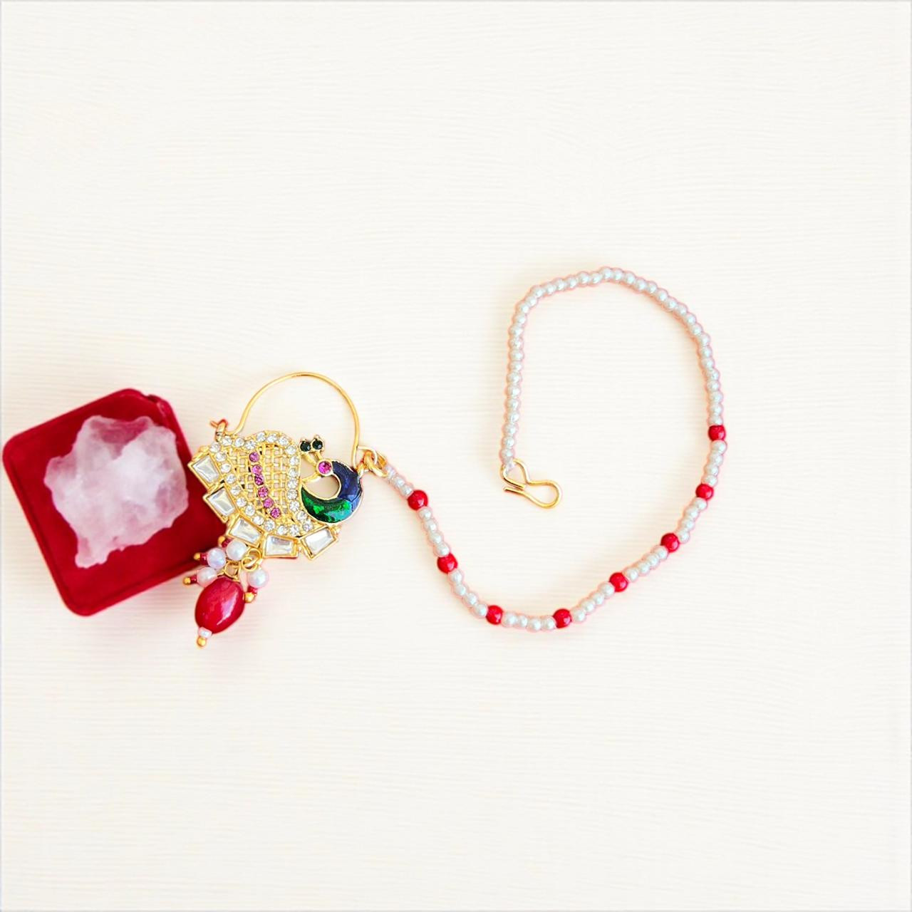 Small Size Gold Plated Peacock Nath- Indian nose ring