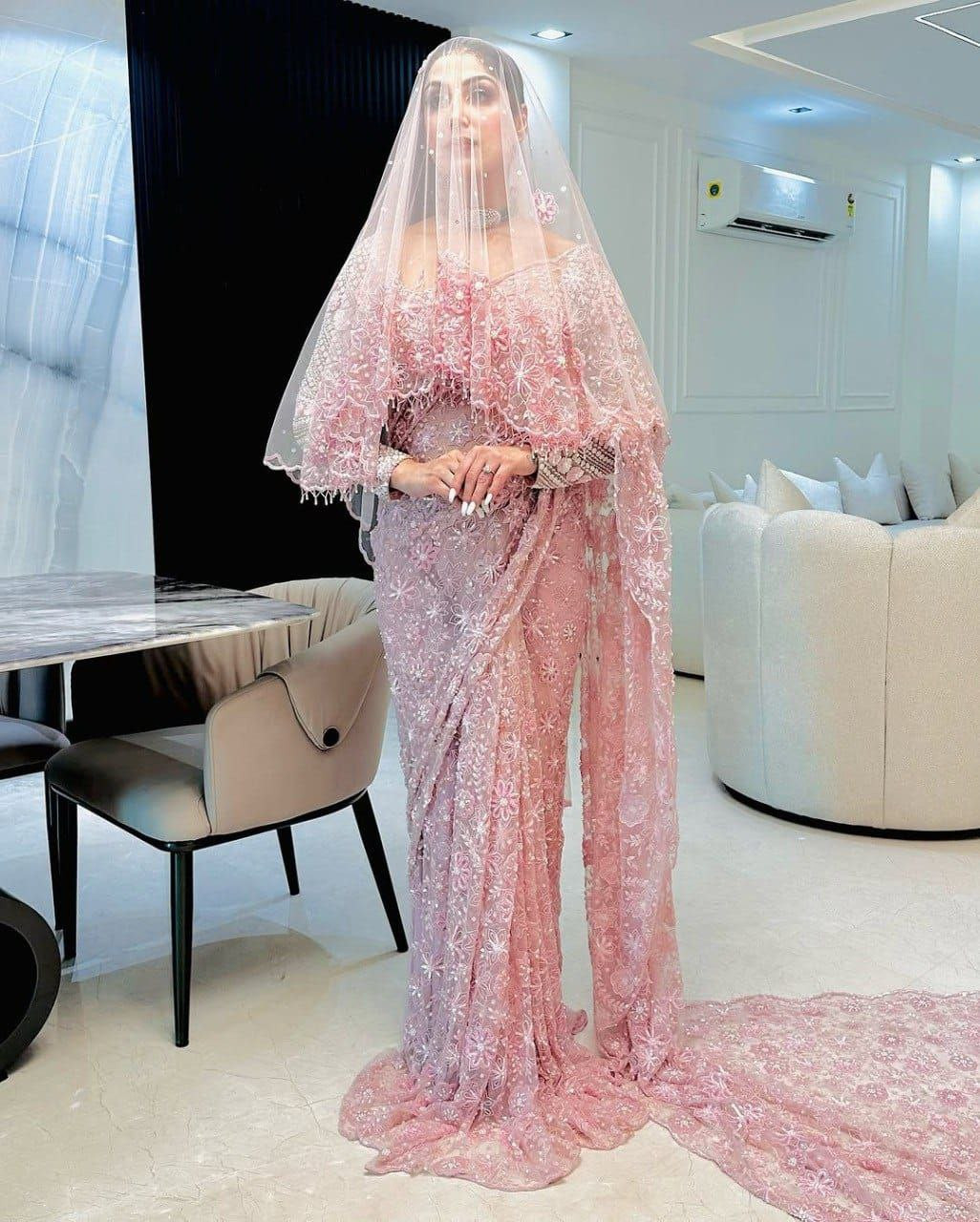 Premium Butterfly Net Saree with Embroidery, Sequins, Zari & Thread Work