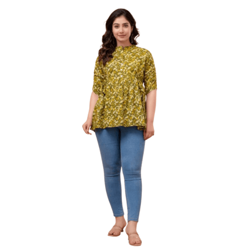 Women's Green Printed Cotton Top