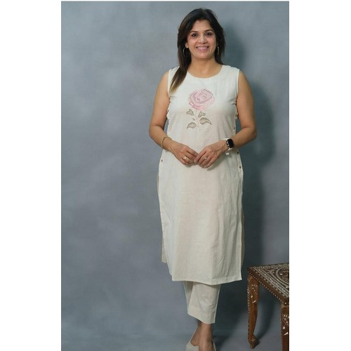 Elegant Cotton Slub Embroidered Kurta Set for summer