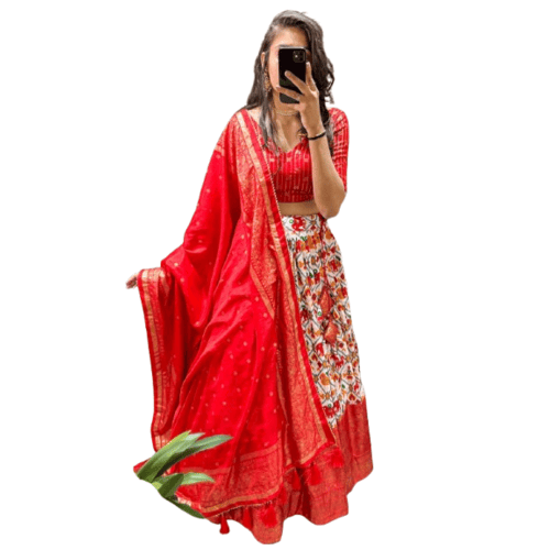 Patola print with foil work lehenga set for women